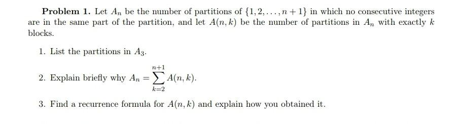 Problem 1. Let An be the number of partitions of | Chegg.com