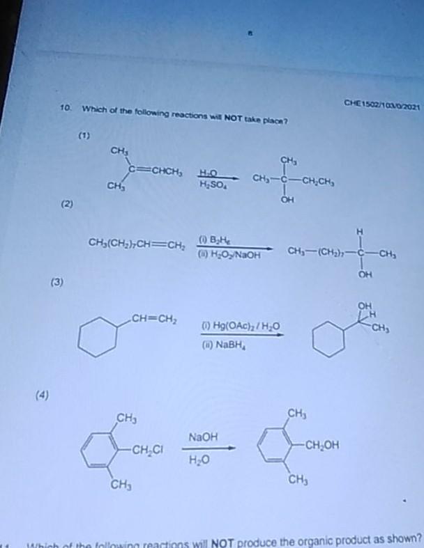 Solved Which of the following reactions will NOT take place? | Chegg.com