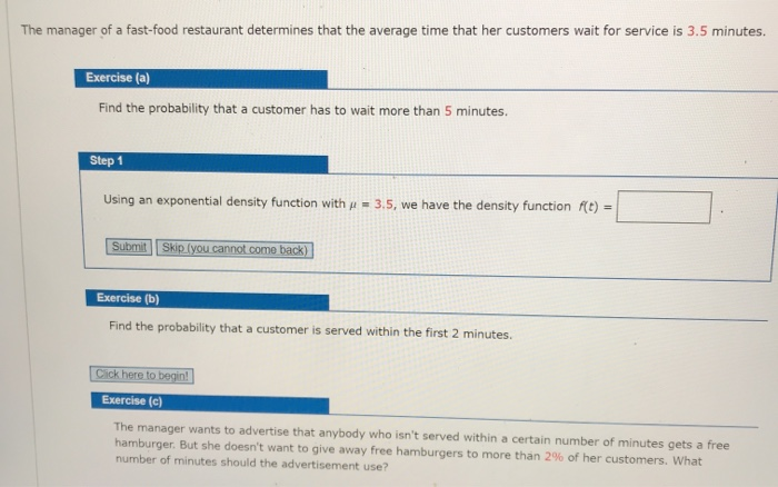 Solved The manager of a fast-food restaurant determines that | Chegg.com