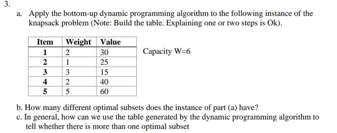 Solved 3. A. Apply The Bottom-up Dynamic Programming | Chegg.com