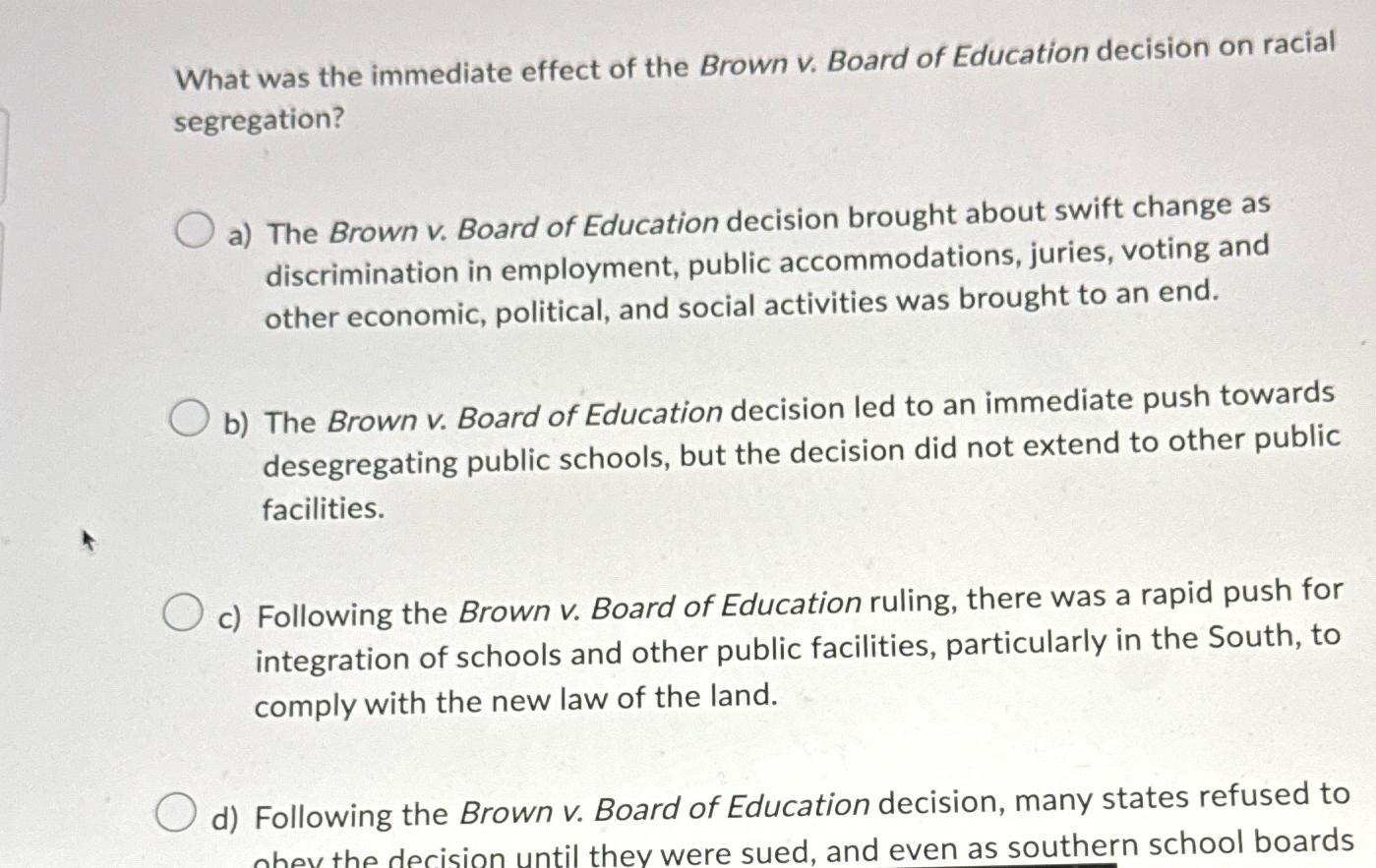 explain the different reactions to the brown v board of education decision