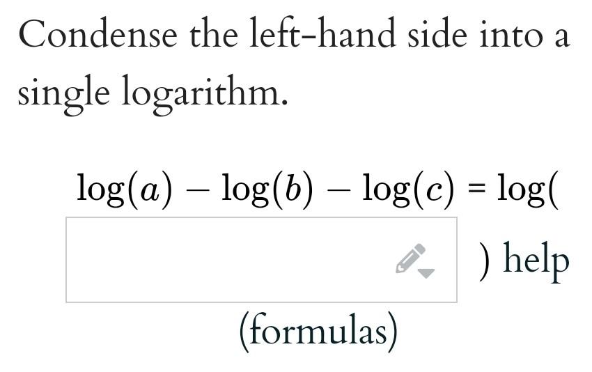 Solved Condense the left-hand side into a single logarithm. | Chegg.com