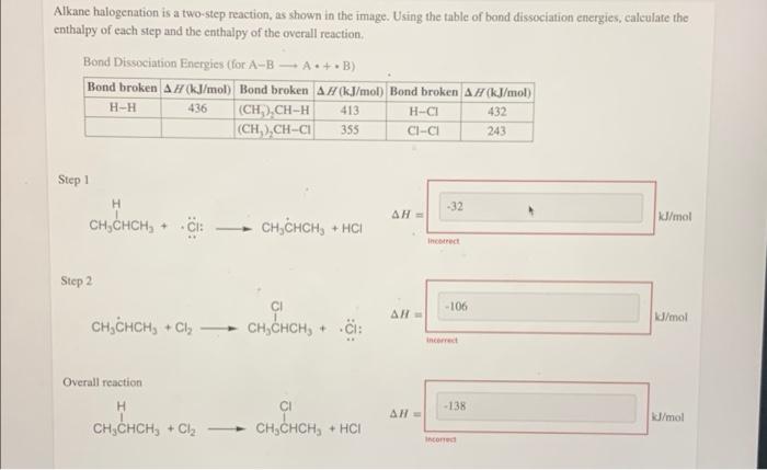 Solved Alkane halogenation is a two-step reaction, as shown | Chegg.com