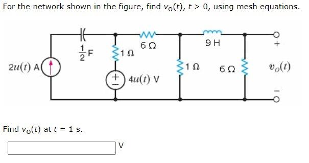 Solved For the network shown in the figure, find vo(t), t > | Chegg.com