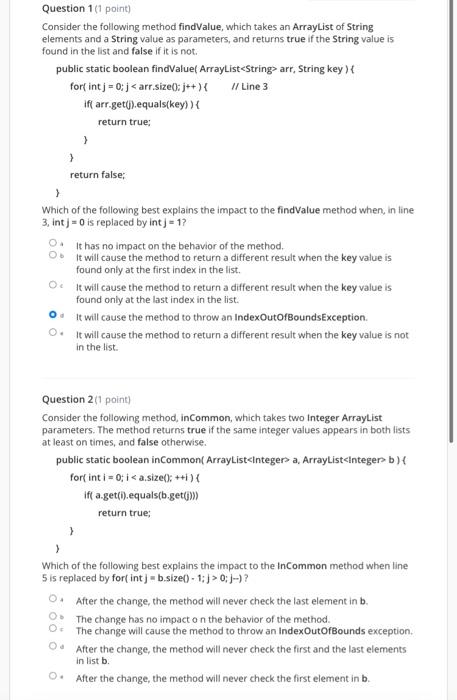 Solved Question 1 (1 point) Consider the following method | Chegg.com