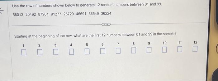 Solved Use the row of numbers shown below to generate 12 | Chegg.com