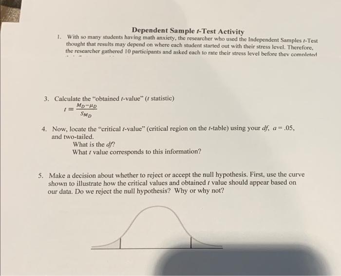 Solved Dependent Sample t-Test Activity 1. With s0 many | Chegg.com