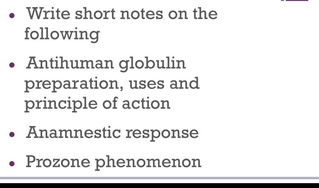 Solved Write short notes on the following Antihuman globulin