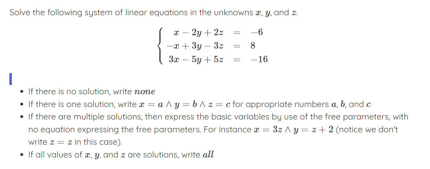 Solved Solve the following system of linear equations in the | Chegg.com