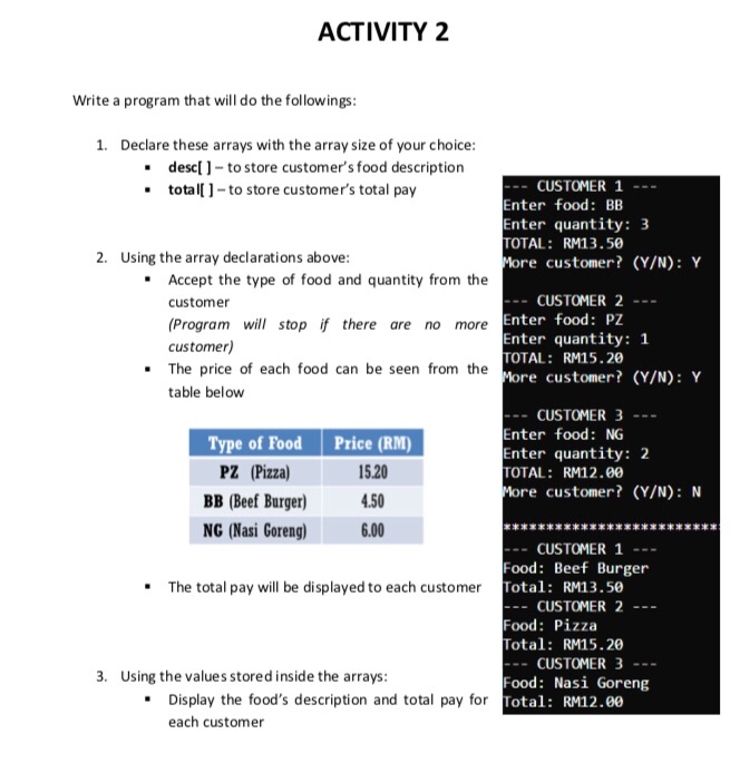 Solved ACTIVITY 1 Write a program that will do the | Chegg.com
