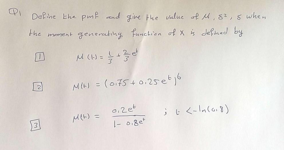 Solved Define the pmf and give the value of. M, 5², 5 when | Chegg.com