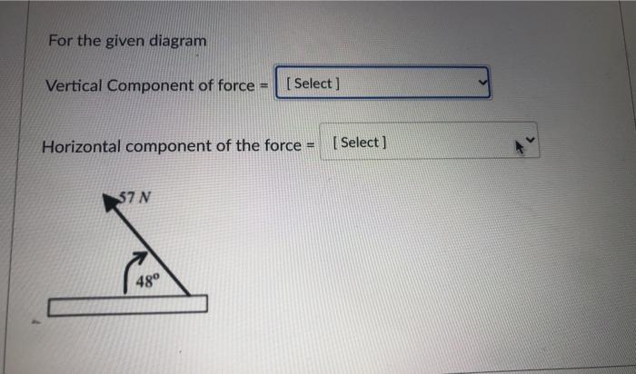 Solved For the given diagram Vertical Component of force = | Chegg.com