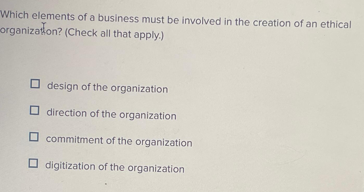 Solved Which elements of a business must be involved in the | Chegg.com
