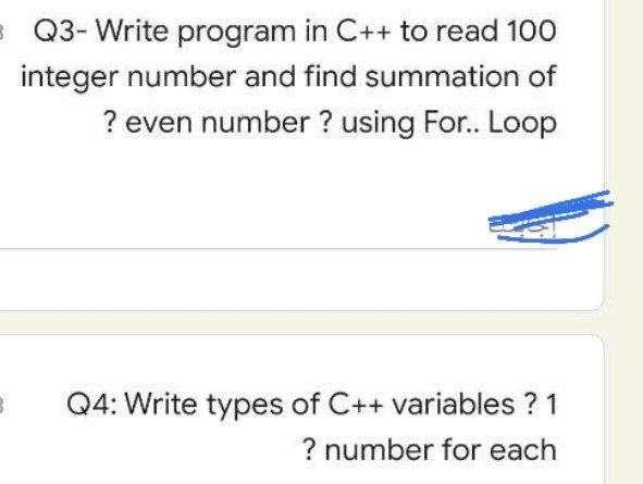 Solved Q3- Write program in C++ to read 100 integer number | Chegg.com