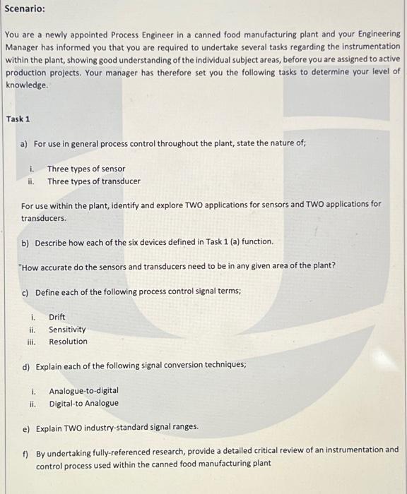 Solved Scenario You Are A Newly Appointed Process Engineer Chegg