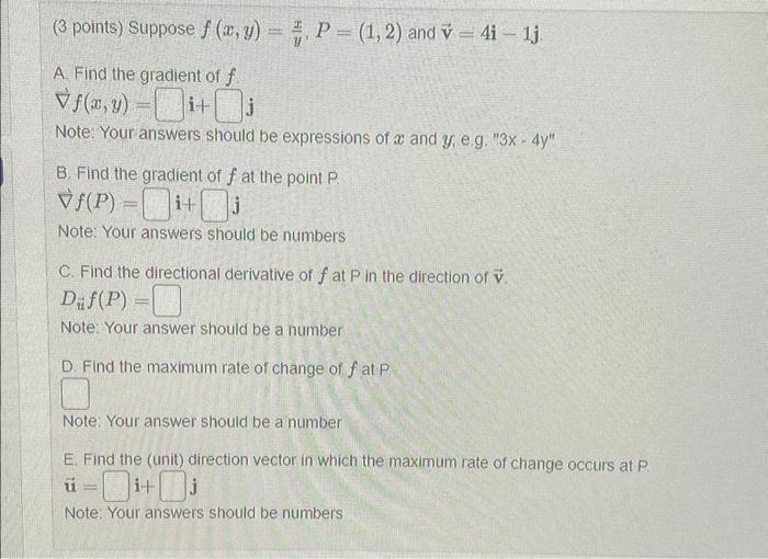 Solved 3 Points Suppose F X Y Yx P 1 2 And V 4i−1j A