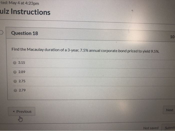 Solved rted: May 4 at 4:23pm uiz Instructions Question 18 10 | Chegg.com