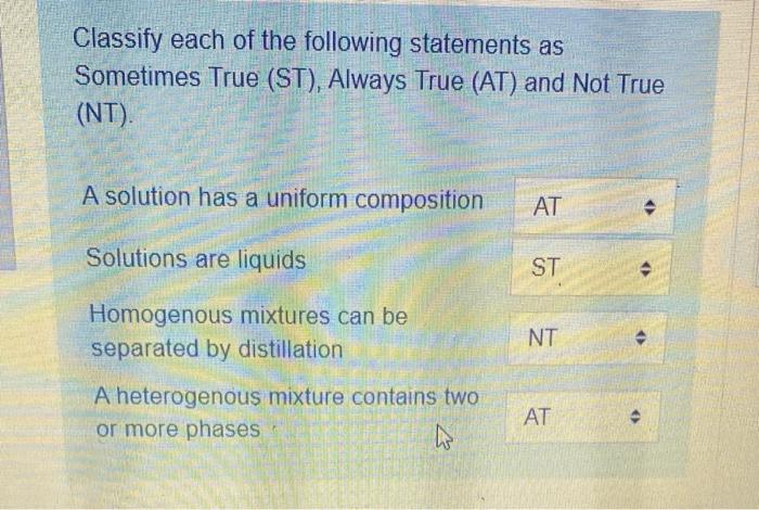 Solved Classify each of the following statements as | Chegg.com
