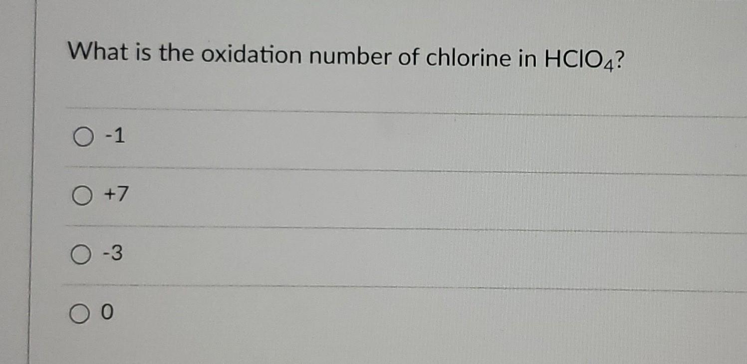 what is the oxidation number of chlorine in hclo4