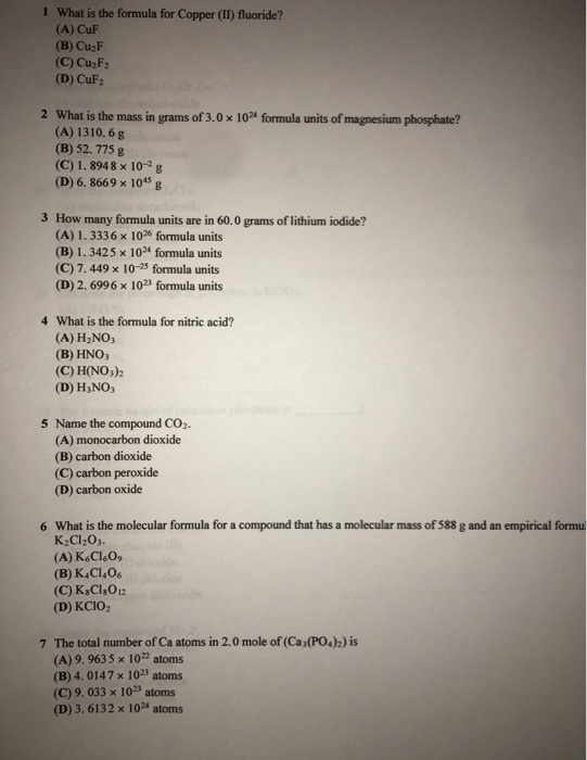 Solved 1 What Is The Formula For Copper (II) Fluoride? (A...