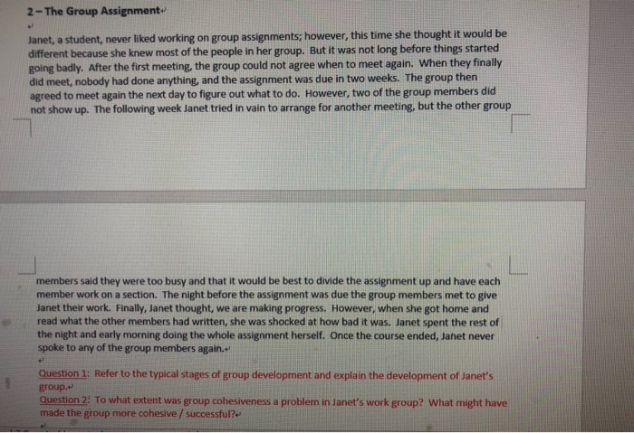Solved 2 - The Group Assignment Janet, a student, never | Chegg.com