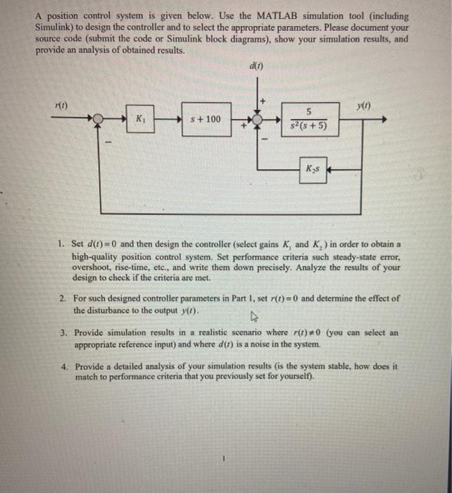 Solved A position control system is given below. Use the | Chegg.com