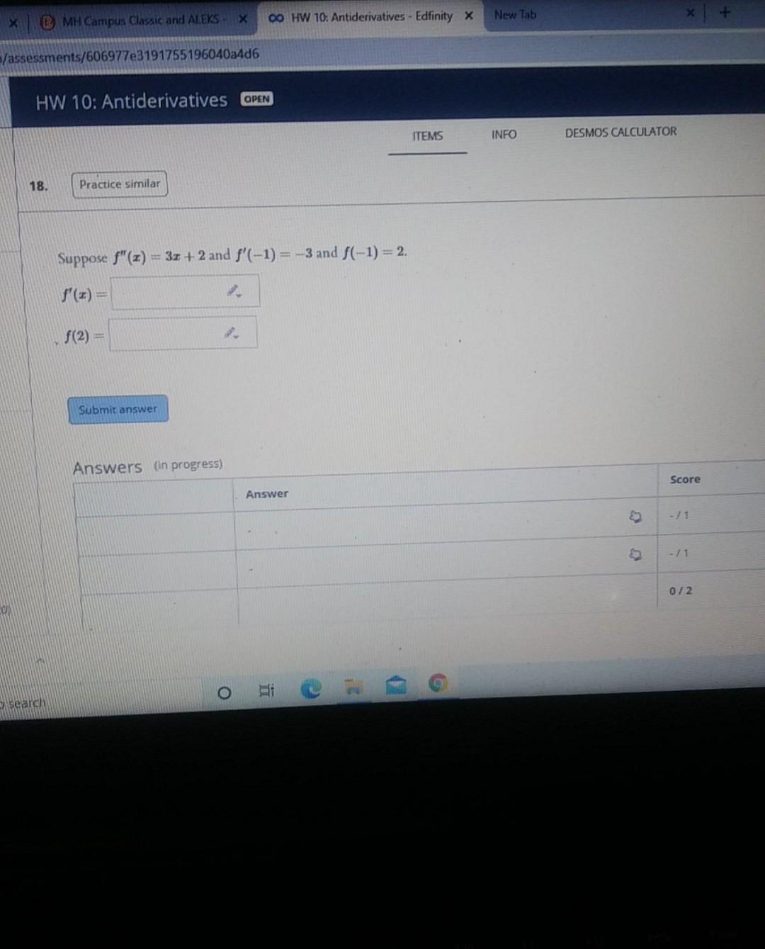 Solved х O HW 10: Antiderivatives - Edfinity X New Tab | Chegg.com