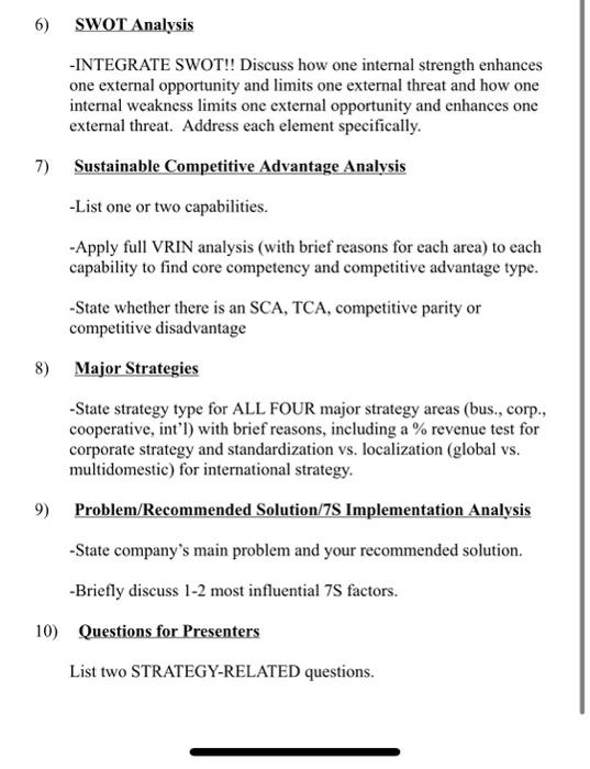 Solved 6) SWOT Analysis INTEGRATE SWOT!! Discuss how one