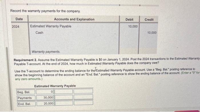Solved Record the warranty payments for the company. | Chegg.com