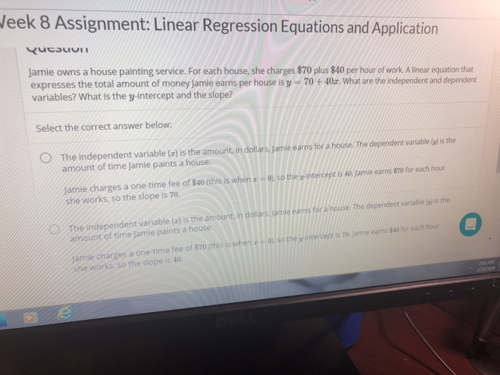 Solved Week 8 Assignment: Linear Regression Equations and | Chegg.com