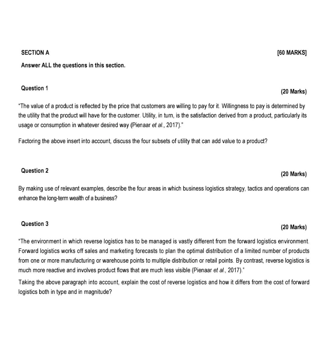 Solved SECTION A[60 ﻿MARKS]Answer ALL the questions in this | Chegg.com