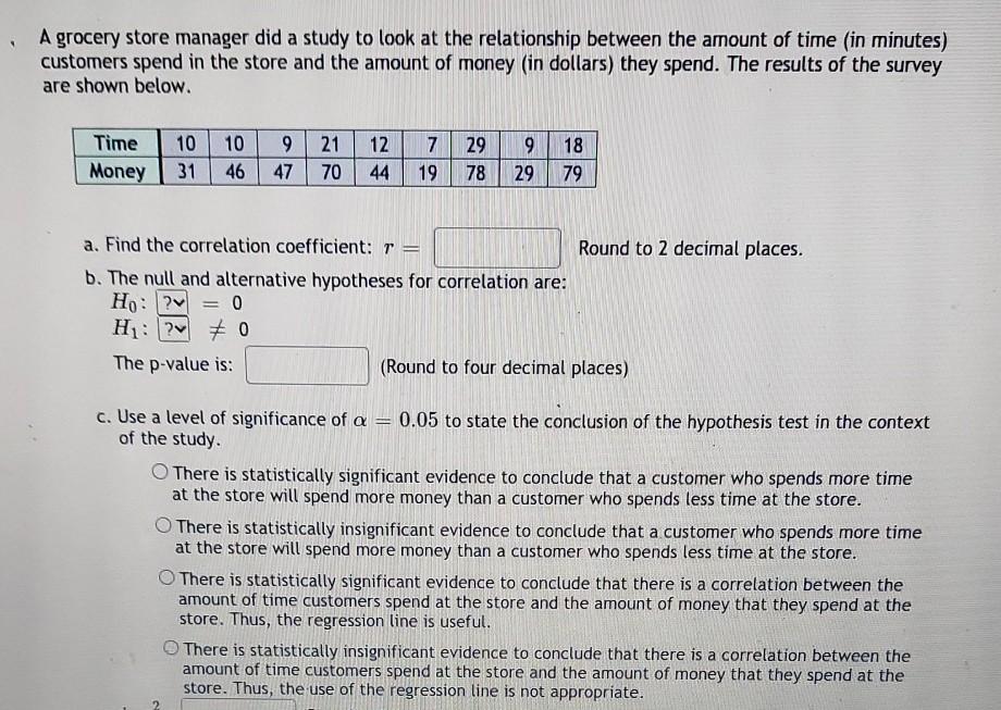 Solved A Grocery Store Manager Did A Study To Look At The Chegg