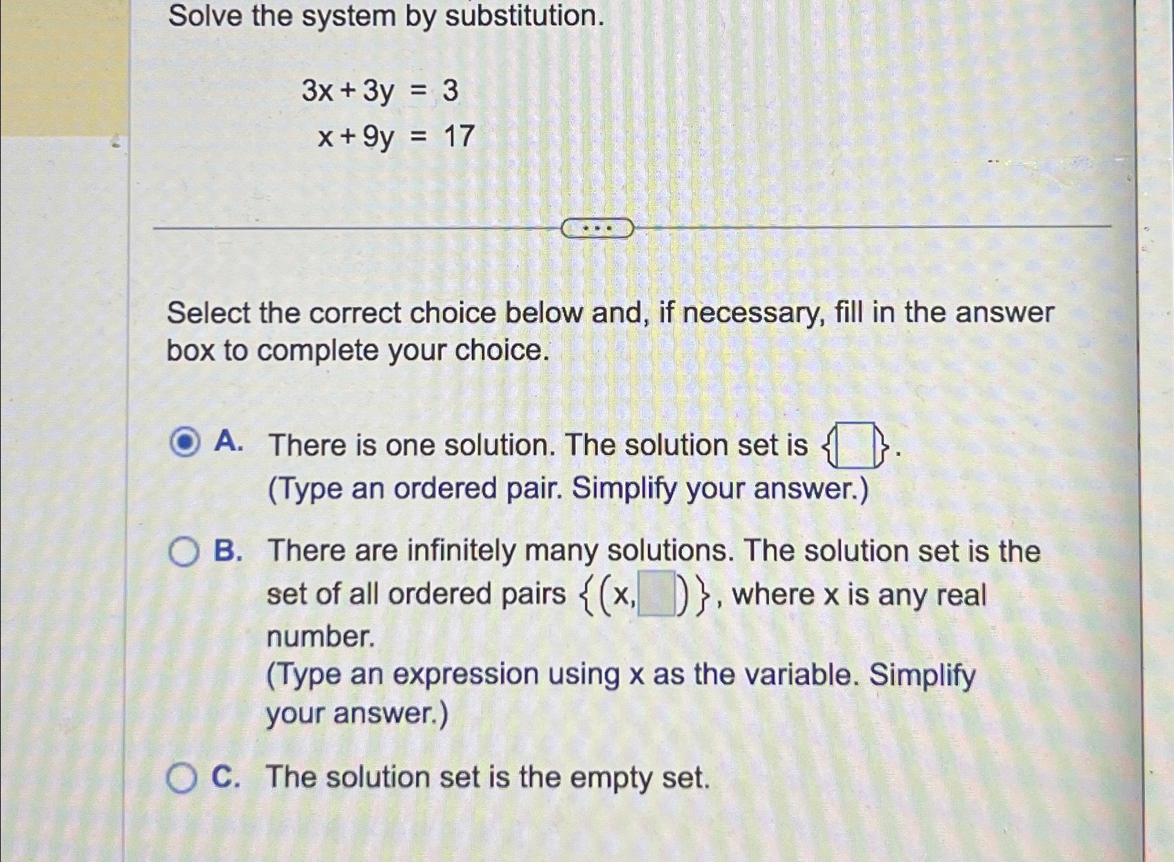 3x 3y 3 y =- 5x 17 solve by substitution