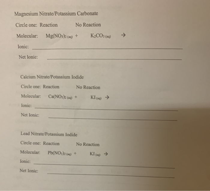 Solved Magnesium Nitratepotassium Carbonate Circle One 3945