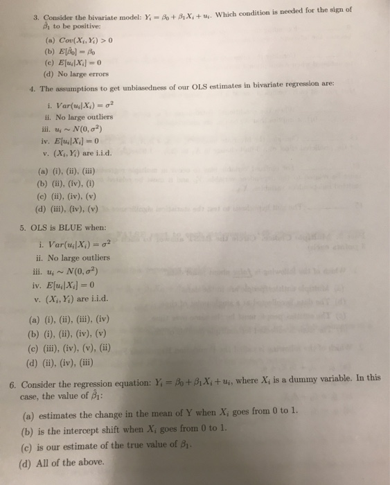 Solved 3 Consider The Bivariate Model Y B B X W Chegg Com