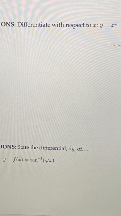 Solved ONS: Differentiate with respect to x : | Chegg.com