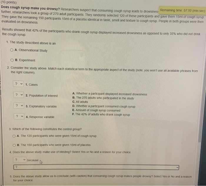 Solved (10 points) Does cough syrup make you drowsy?