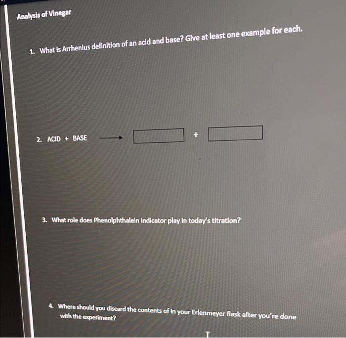 Solved Analysis of Vinegar 1. What is Arrhenius definition