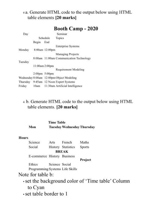 Solved Day 4 a. Generate HTML code to the output below using | Chegg.com