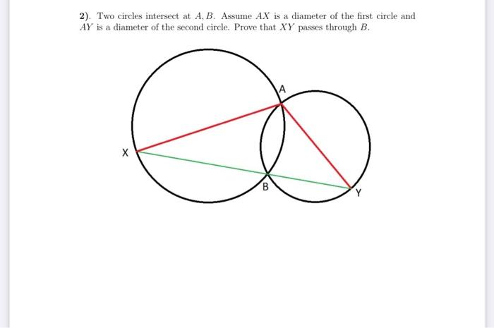 Solved 2). Two circles intersect at AB. Assume AX is a | Chegg.com