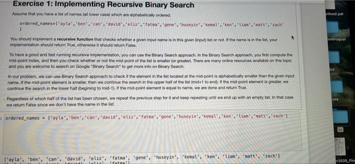 Solved Exercise 1: Implementing Recursive Binary Search | Chegg.com