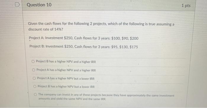 Solved D Question 10 1 pts Given the cash flows for the | Chegg.com