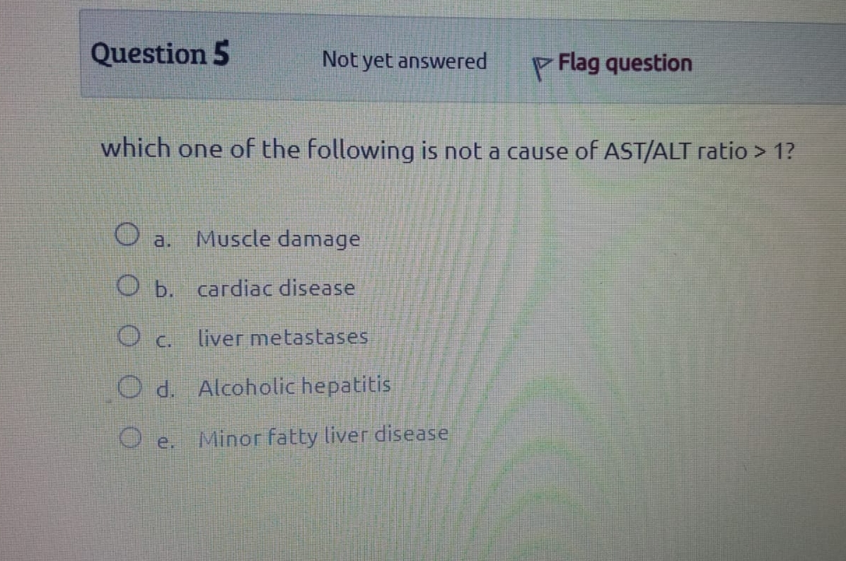 which one of the following is not a cause of AST/ALT | Chegg.com