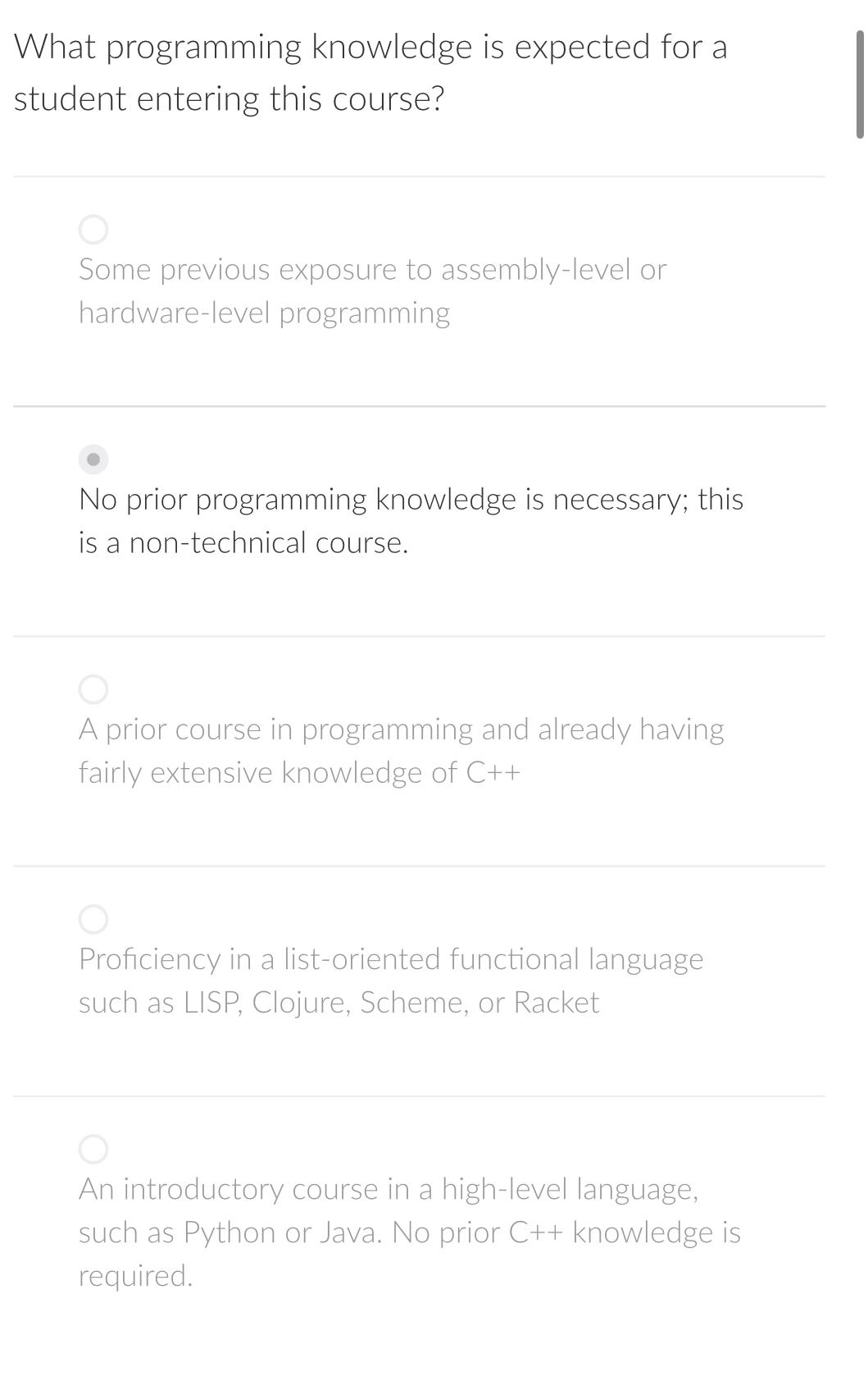 Solved What programming knowledge is expected for a student | Chegg.com