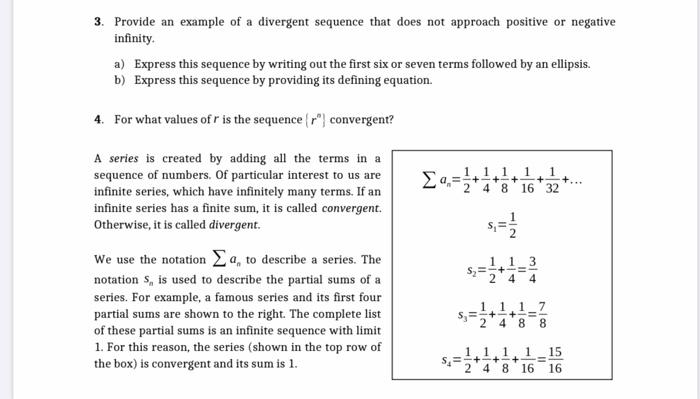 Solved 3. Provide an example of a divergent sequence that | Chegg.com