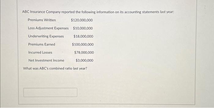 Solved ABC Insurance Company reported the following | Chegg.com