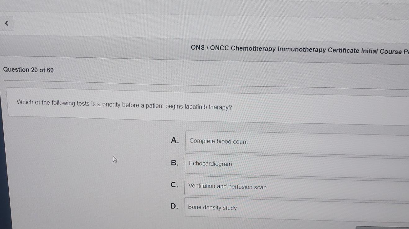 Solved ONS I ONCC Chemotherapy Immunotherapy Certificate Chegg com