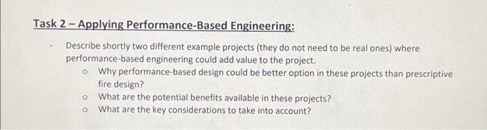 Solved Task 2 - Applying Performance-Based Engineering: | Chegg.com