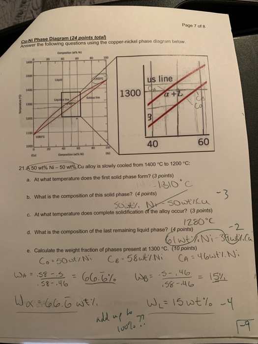 Solved Page 7 of 8 Cu-NI Phase Diagram (24 points total | Chegg.com