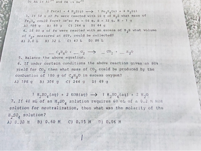 Solved D Ra Is Al And Oa 13 Sn 3 Fe S 4 H S G 1 Chegg Com